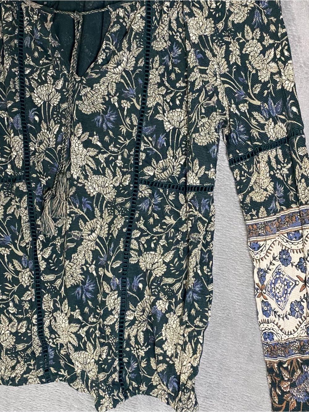 Lucky brand Green paisley Long Sleeve Whimsical Fairy Earthy Floral size Small - Picture 3 of 9